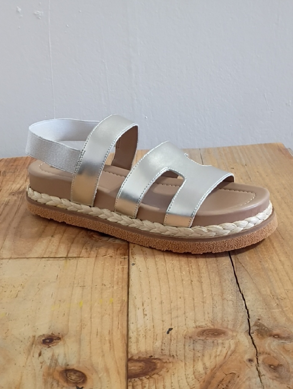 Blondi Frankee Leather Silver Platform Slingback Sandal Size 8.5M NWT